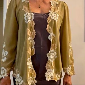 Silky vintage cardigan with floral embroidery by Angie’s of Beverly Hills